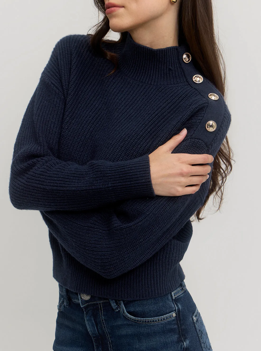 Eco Navy Zylee Mock Neck Jumper