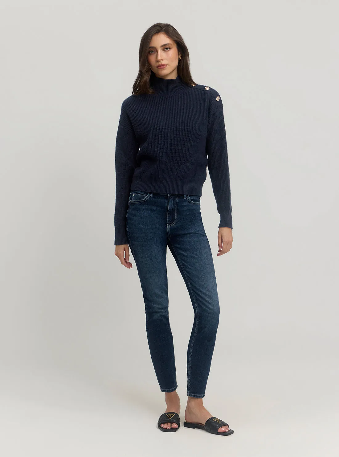 Eco Navy Zylee Mock Neck Jumper