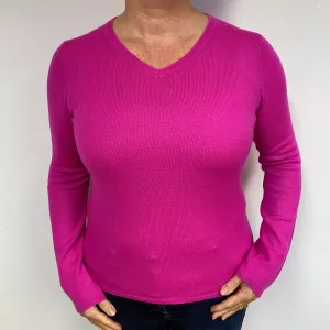 Electric Pink Cashmere V-Neck Jumper Large