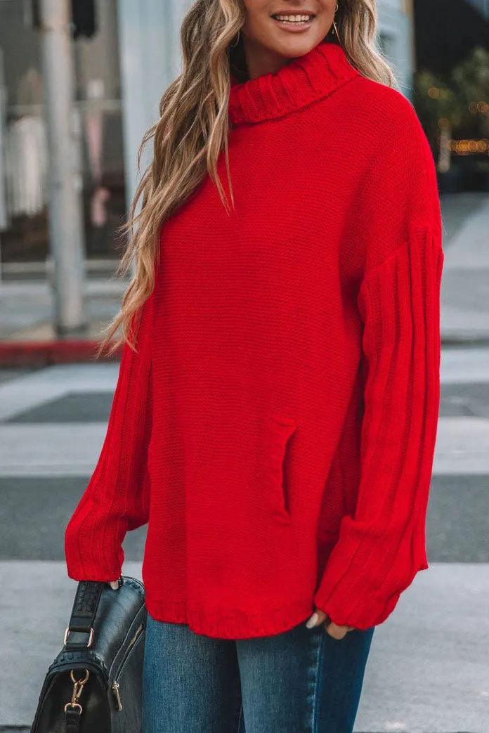 elveswallet Oversized Turtleneck Kangaroo Pocket Knit Sweater
