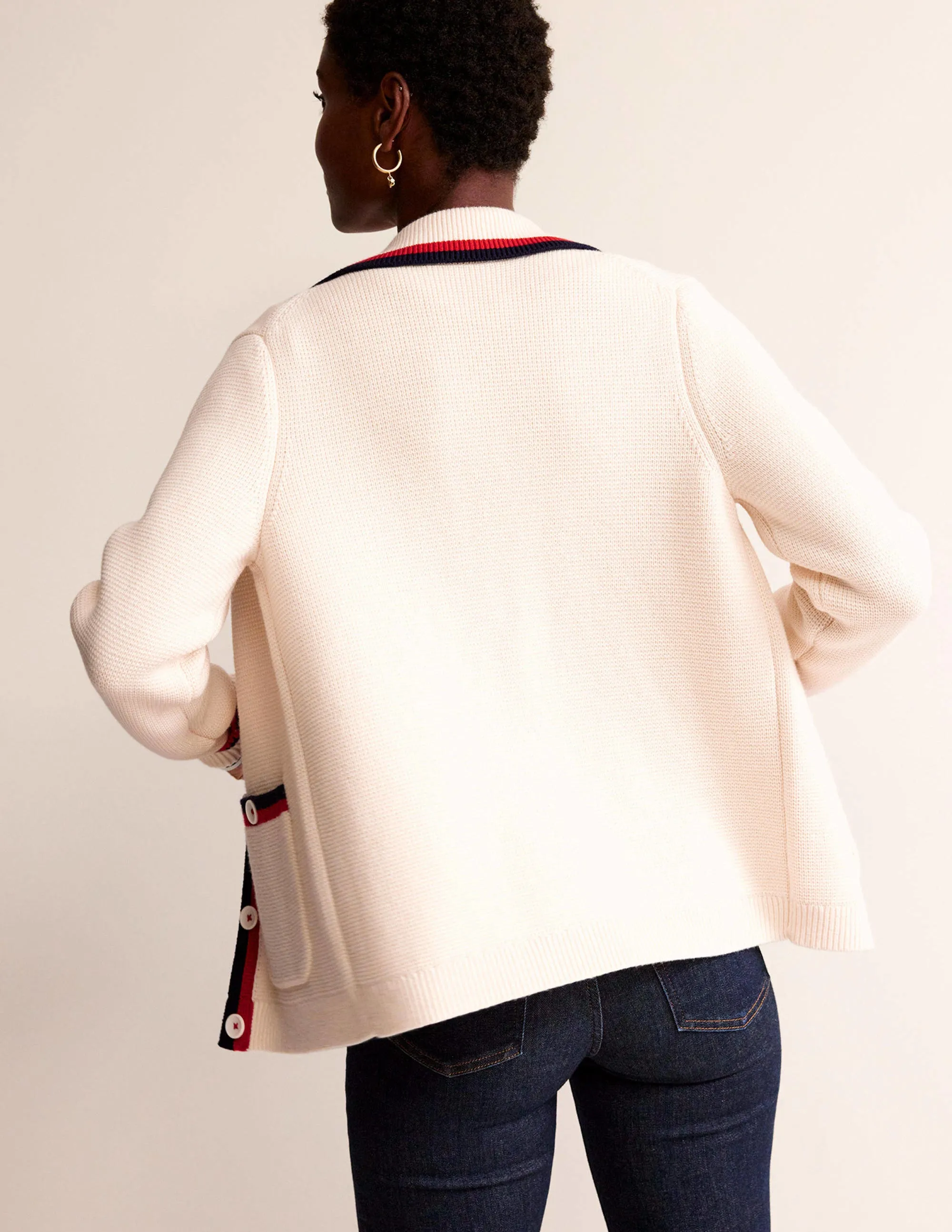 Emily Wool Blend Cardigan-Warm Ivory, Hot Pepper Tipping