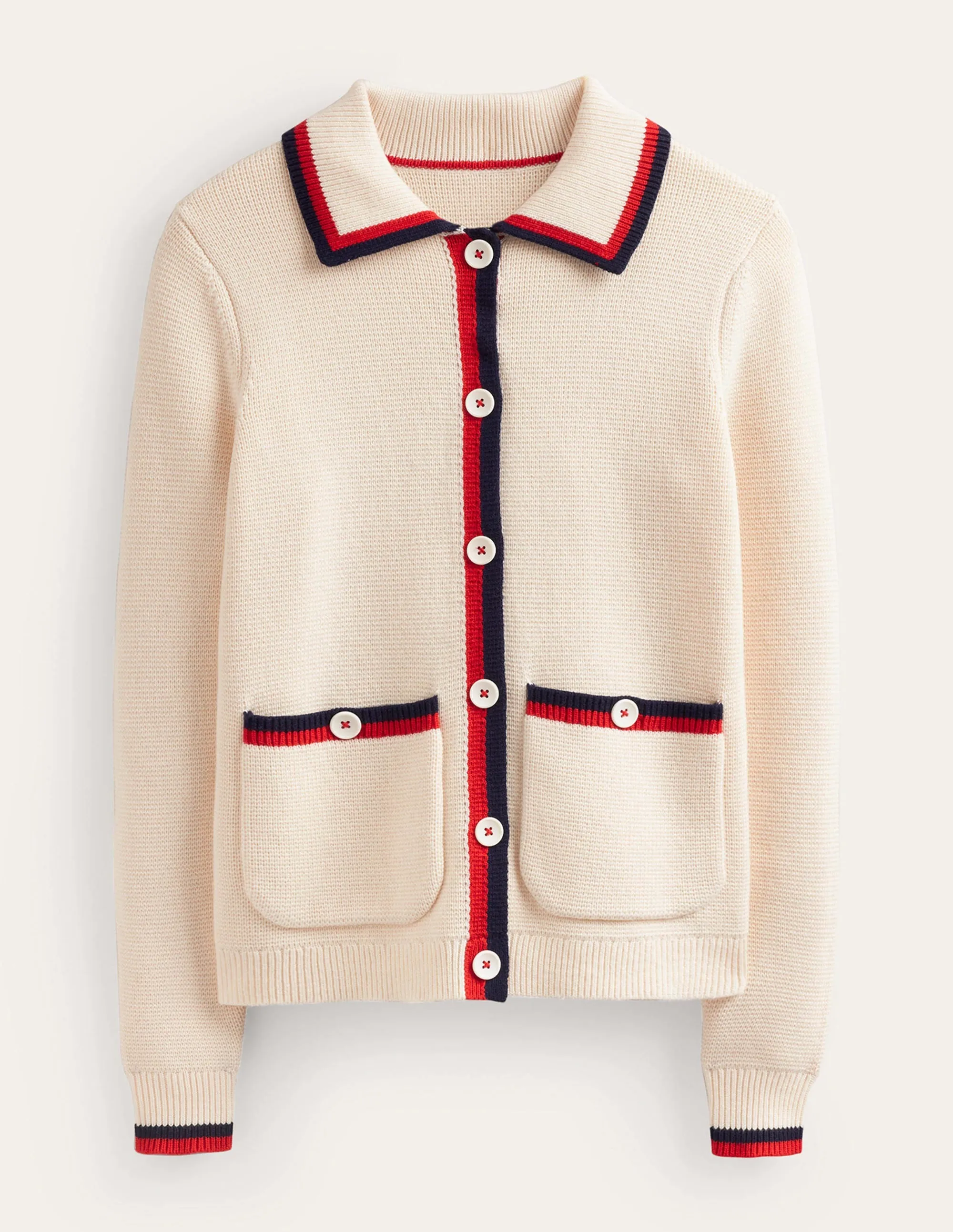 Emily Wool Blend Cardigan-Warm Ivory, Hot Pepper Tipping