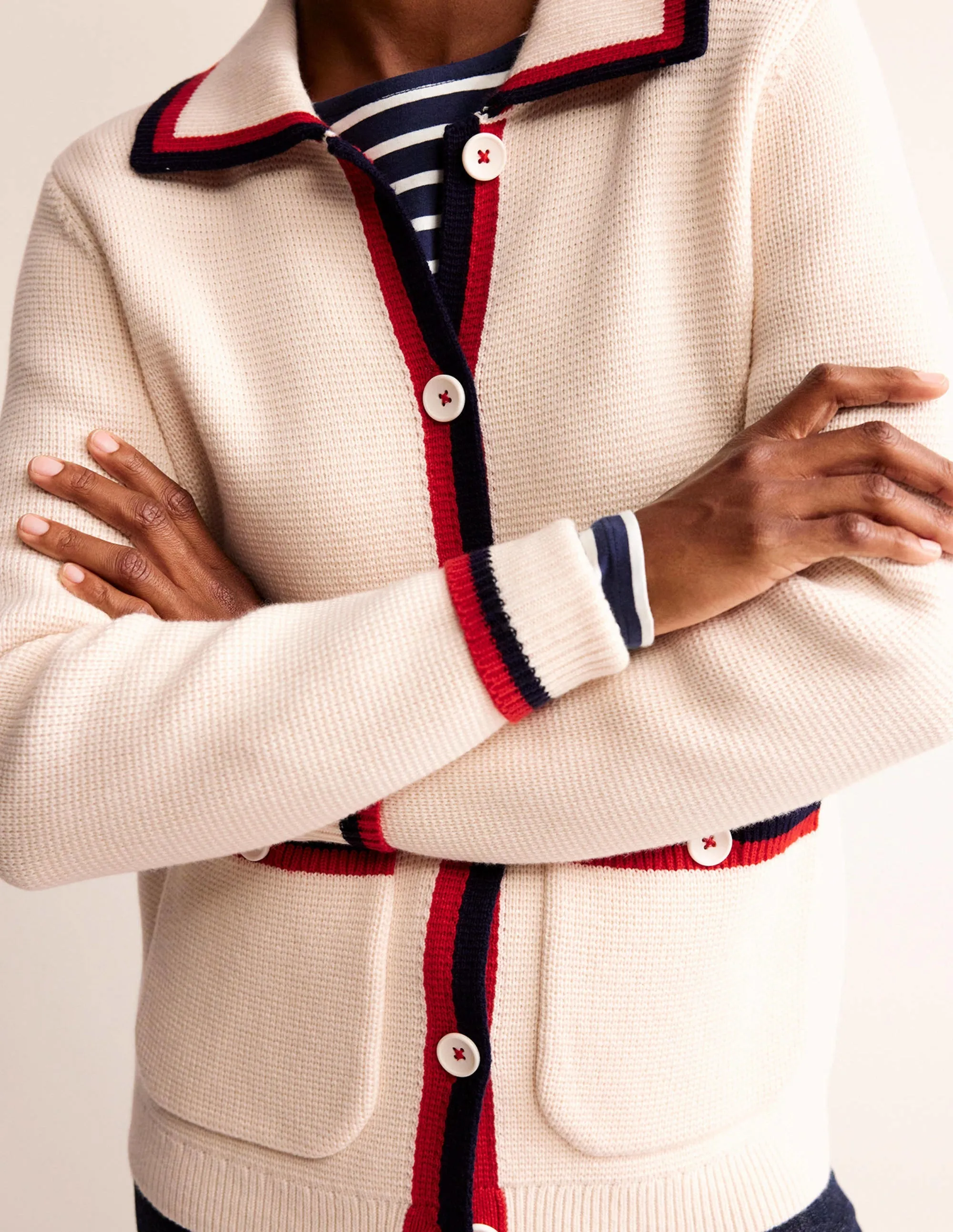 Emily Wool Blend Cardigan-Warm Ivory, Hot Pepper Tipping