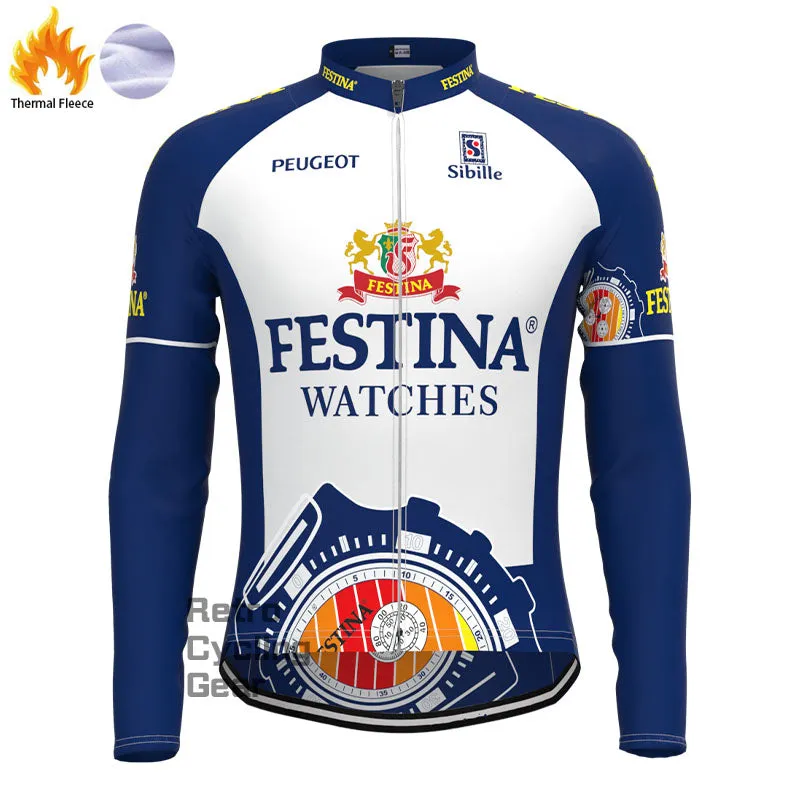 FESTINA Blue Fleece Retro Long Sleeves Jerseys