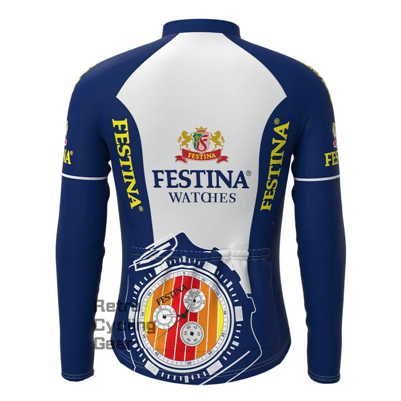 FESTINA Blue Fleece Retro Long Sleeves Jerseys