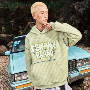 【GENANX2024NEW】Letter Logo embroidered hoodie with rotator cuff drop kangaroo pocket jacquard hoodie