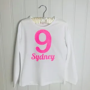Girls Personalised Glittery  Number Birthday T Shirt - Long or Short Sleeve