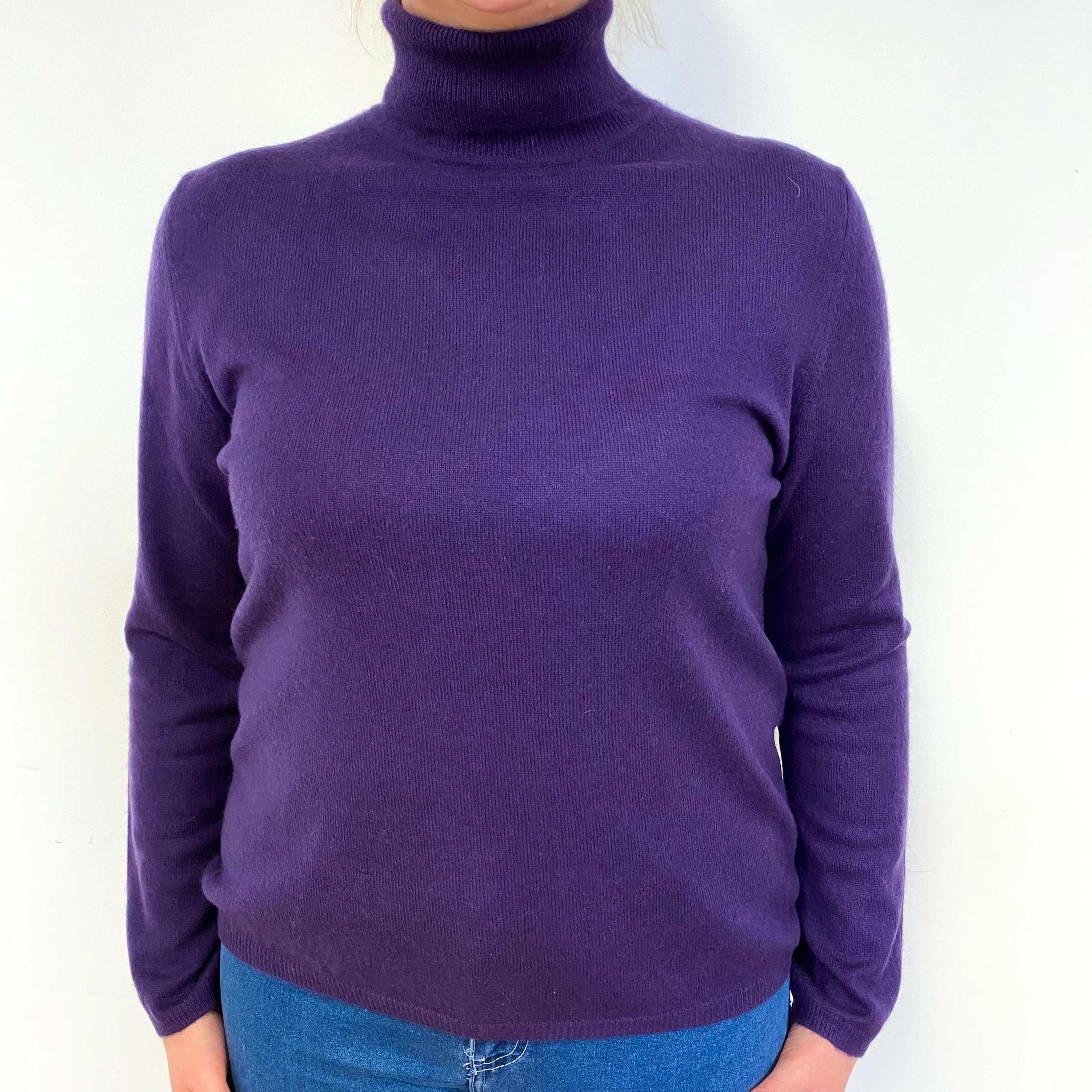 Grape Purple Cashmere Polo Neck  Neck Jumper Large