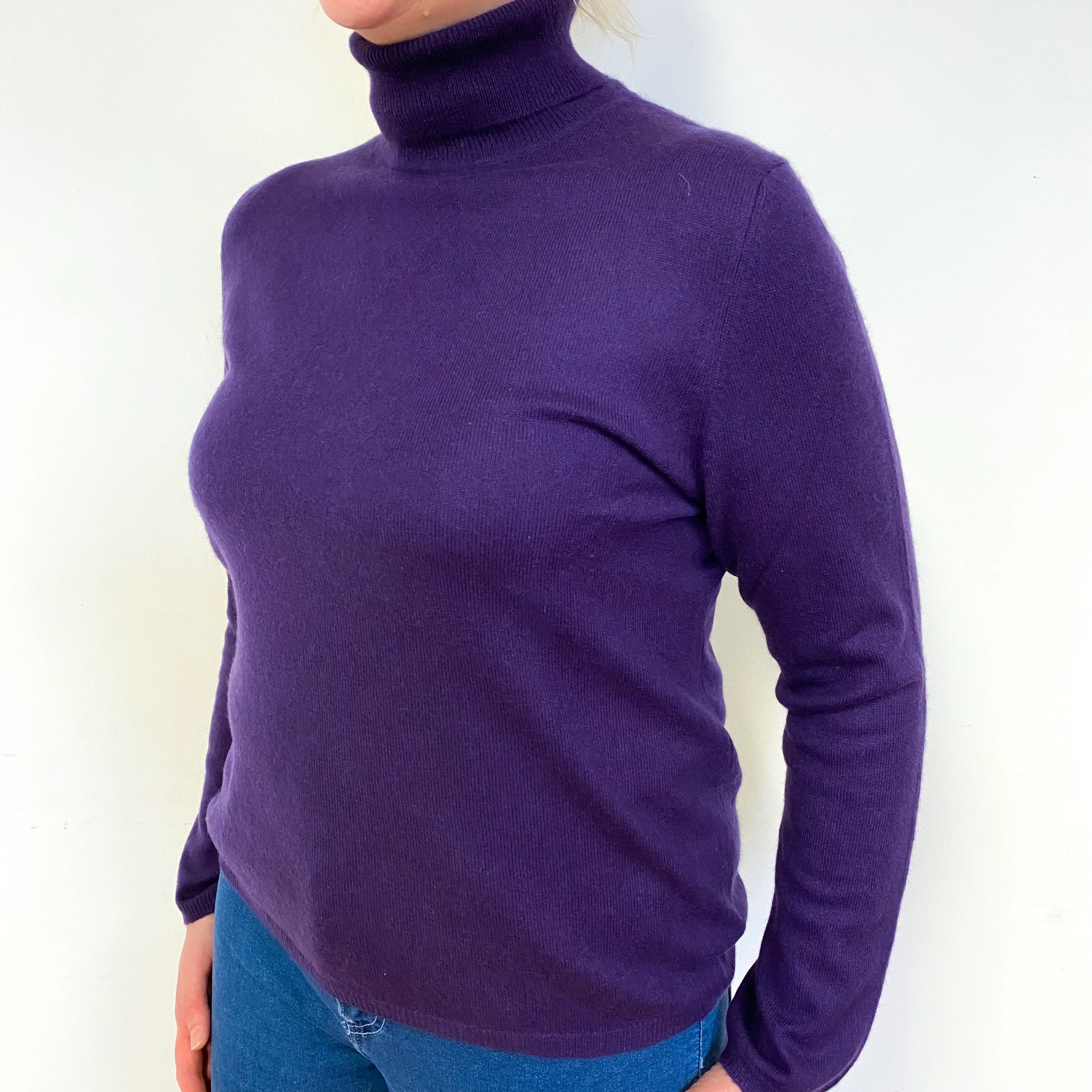 Grape Purple Cashmere Polo Neck  Neck Jumper Large