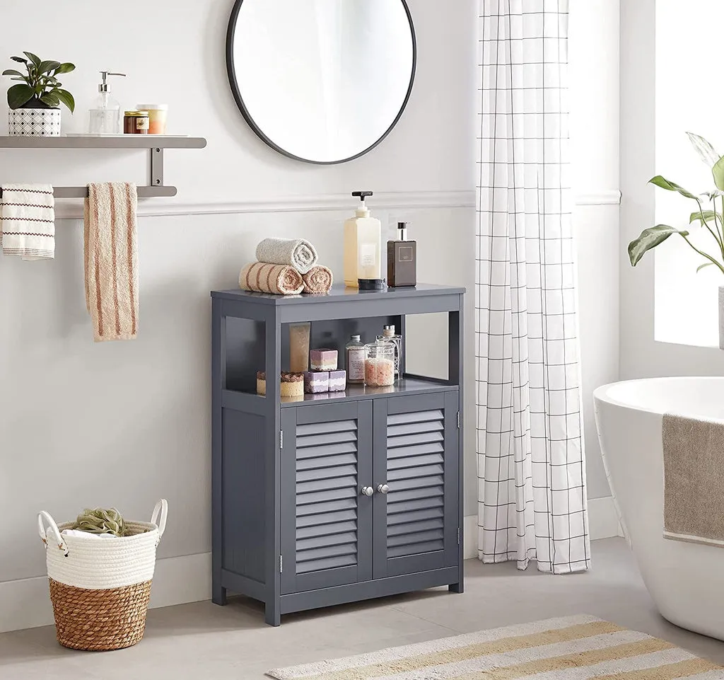 Gray MDF Floor Cabinet with Shelf and 2 Doors - Vasagle