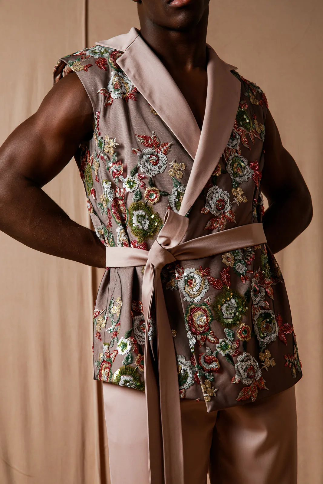 Guido Embroidered Vest Dusty Pink