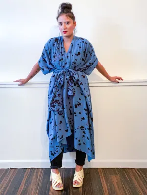 Hand-Dyed High Low Kimono Blue Black Pink Drops