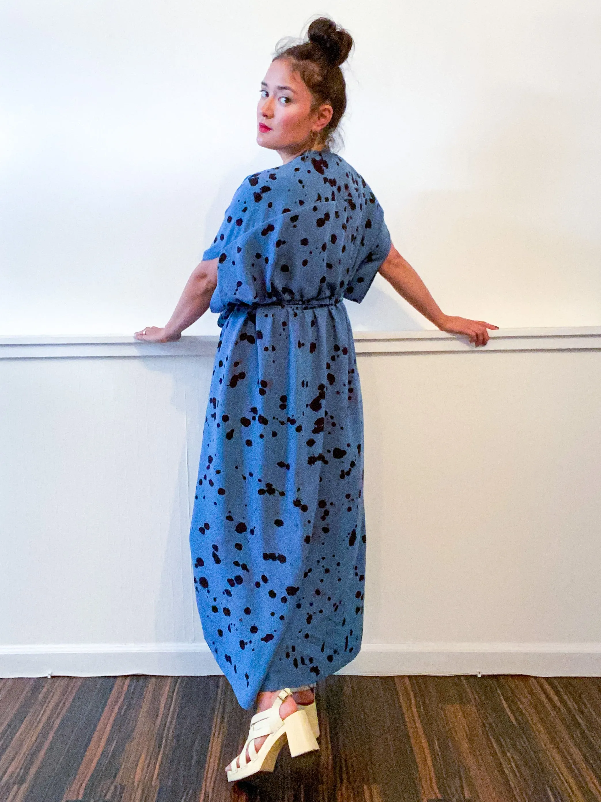 Hand-Dyed High Low Kimono Blue Black Pink Drops