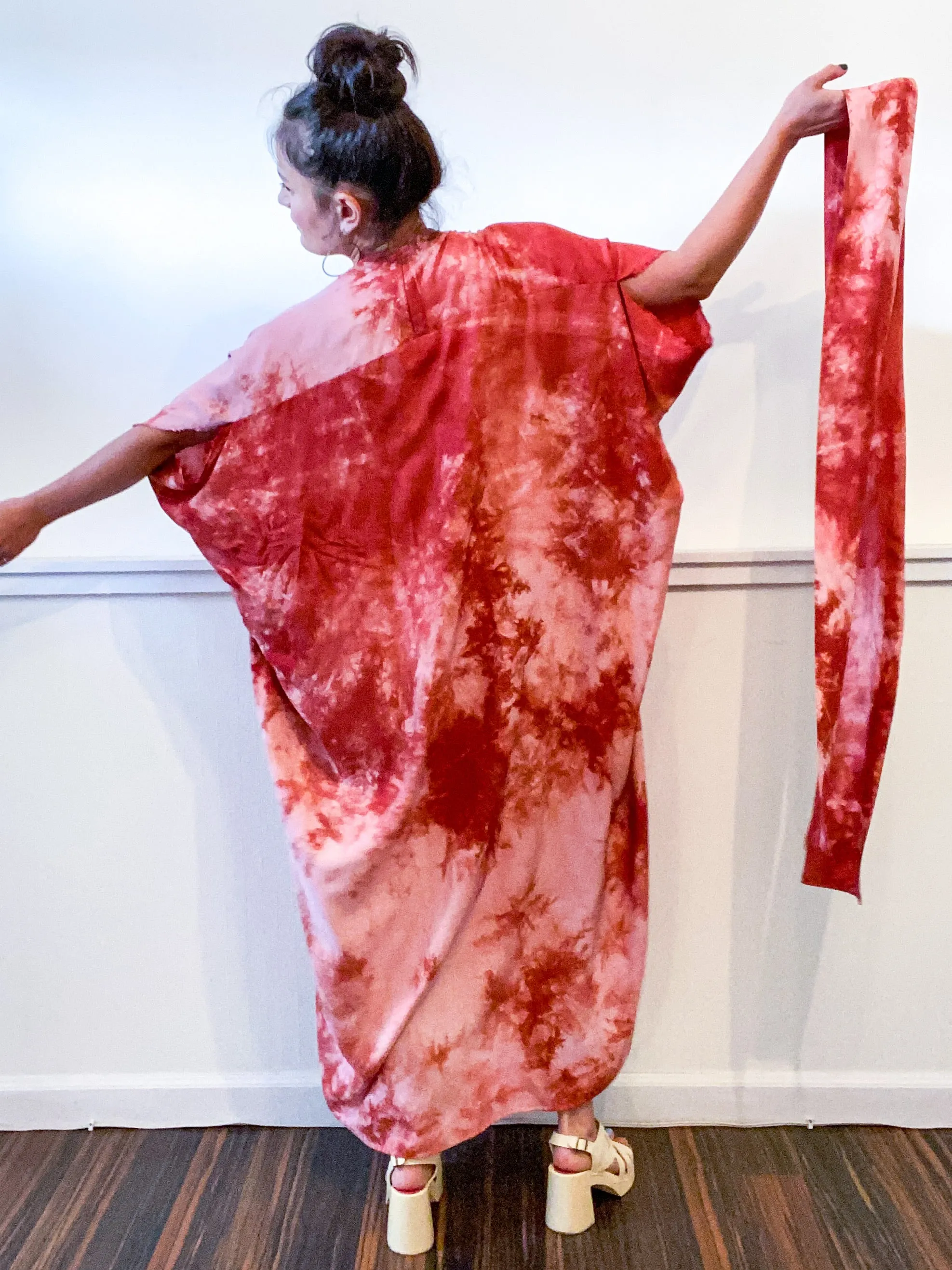 Hand-Dyed High Low Kimono Terracotta Tie