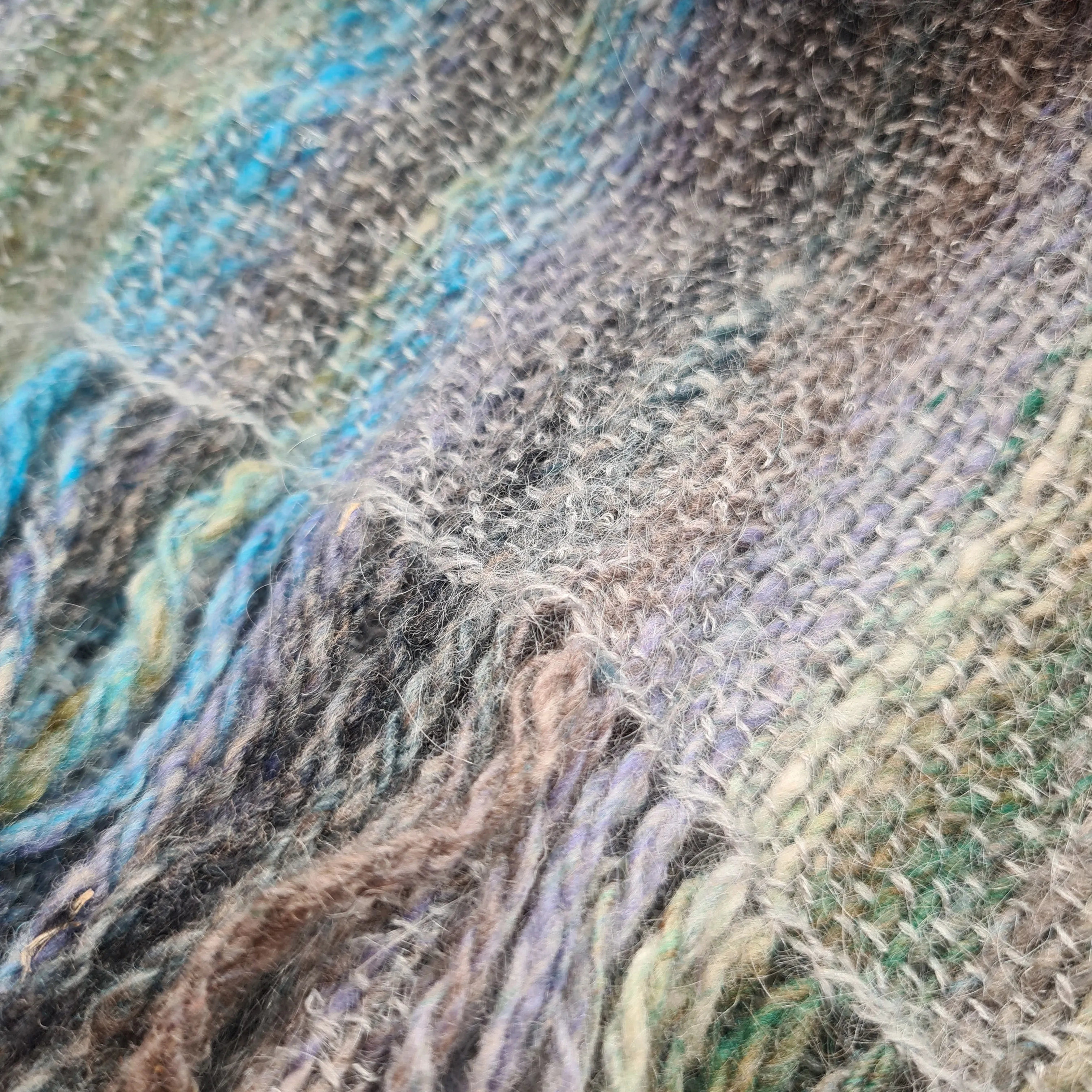 Hand Woven Striped Scarf in Wool, Mohair and Silk