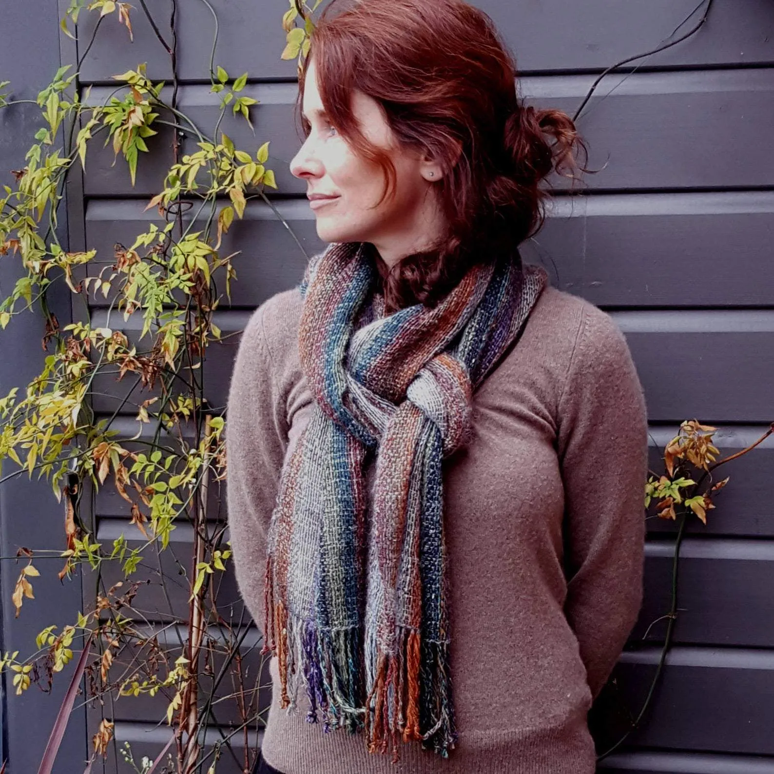 Hand Woven Striped Scarf in Wool, Mohair and Silk