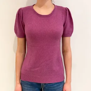 Heather Purple Cashmere Short Sleeved Crew Neck Jumper Extra Small