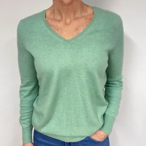 Hellebore Green Cashmere V-Neck Jumper Medium