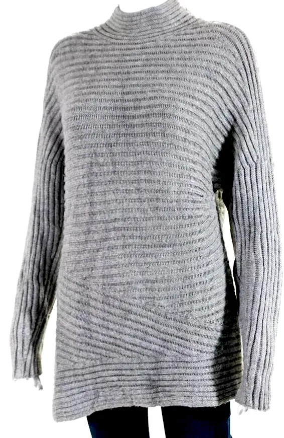 Helmut Lang Gray Alpaca Ribbed Turtleneck Tunic Sweater