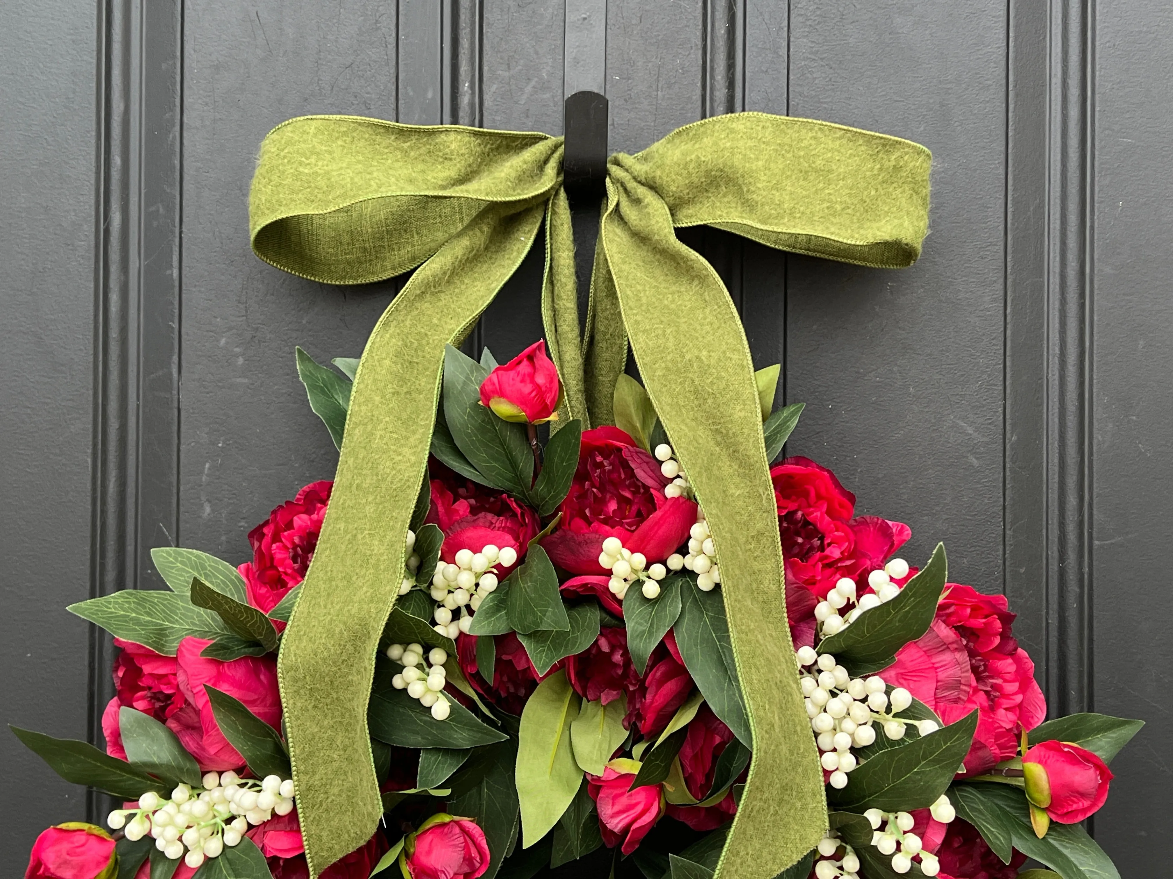Holiday Red Peony Wreath with with Cream Berries