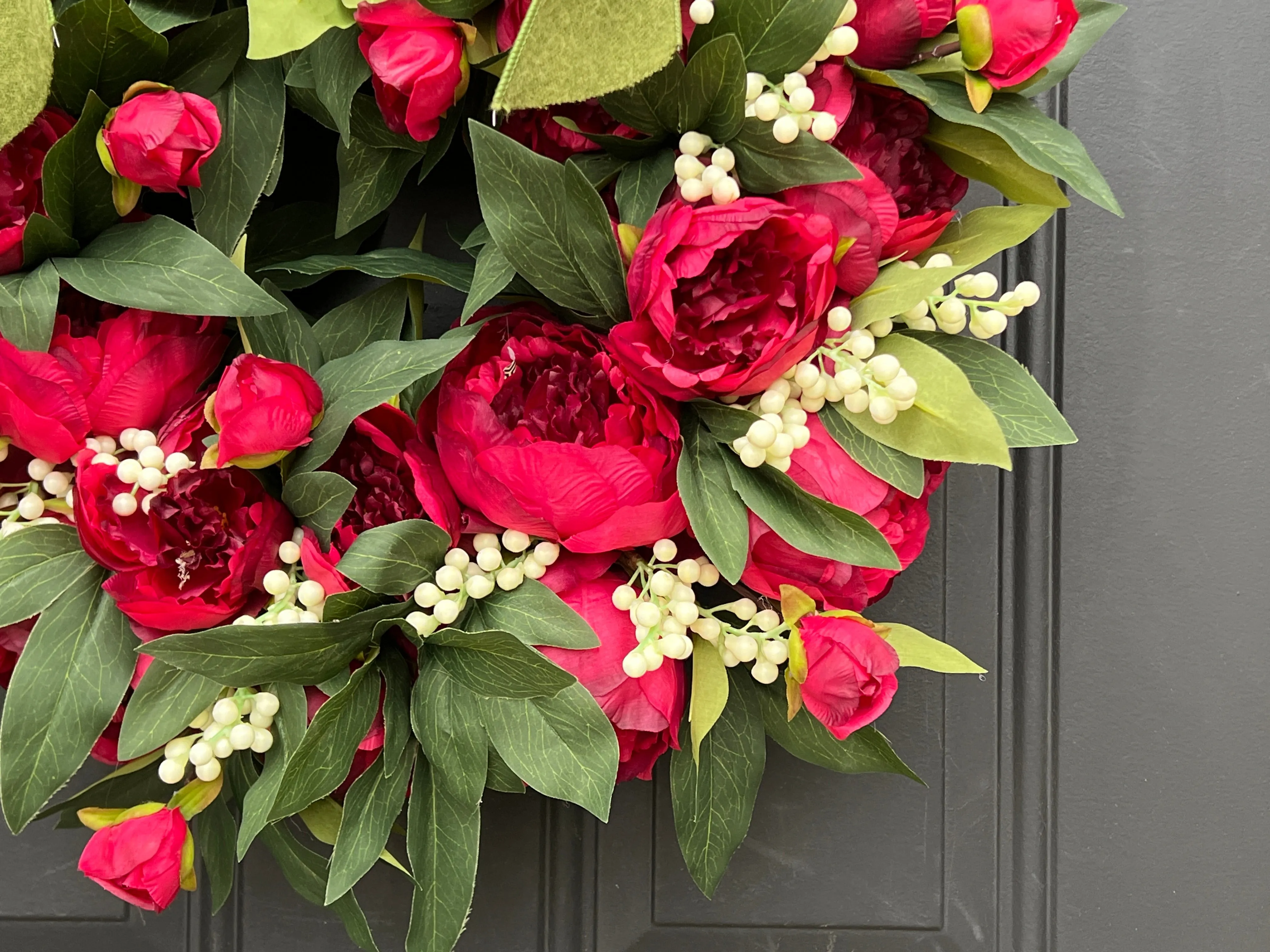 Holiday Red Peony Wreath with with Cream Berries