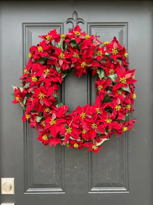 Holiday Red Poinsettia Wreath
