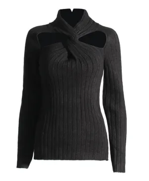 Hollow Out Knitting Half Collar Top