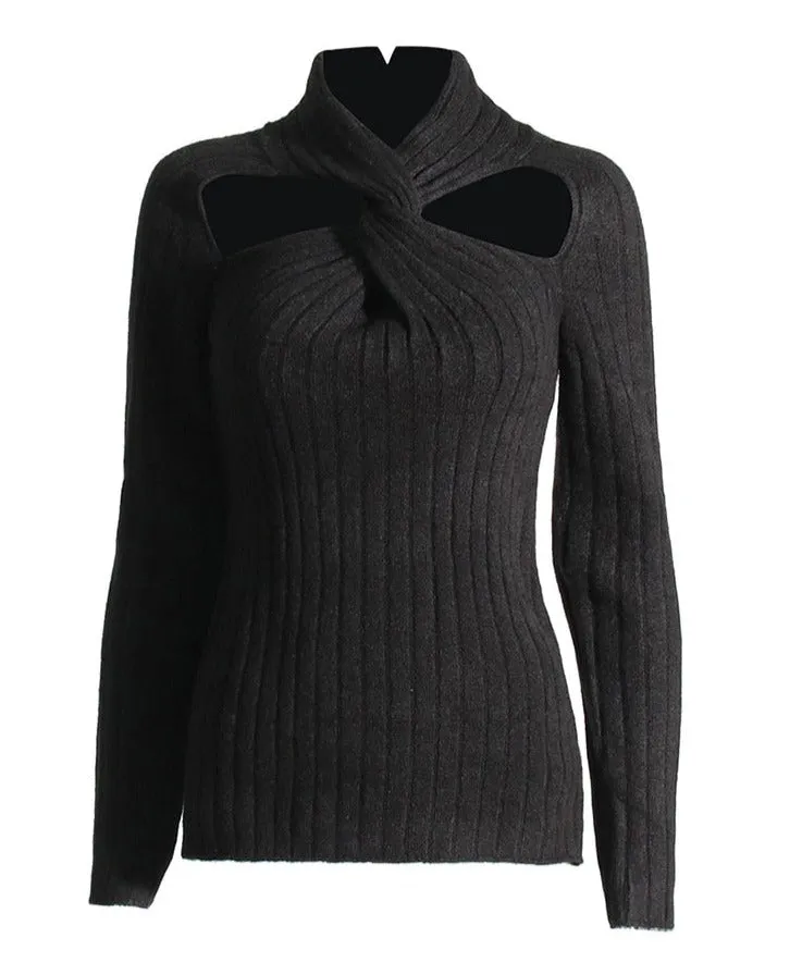 Hollow Out Knitting Half Collar Top