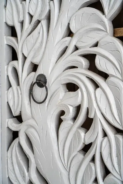 Indian Hand-Carved Jungle Elephant Designed Armoire Wardrobe White Color