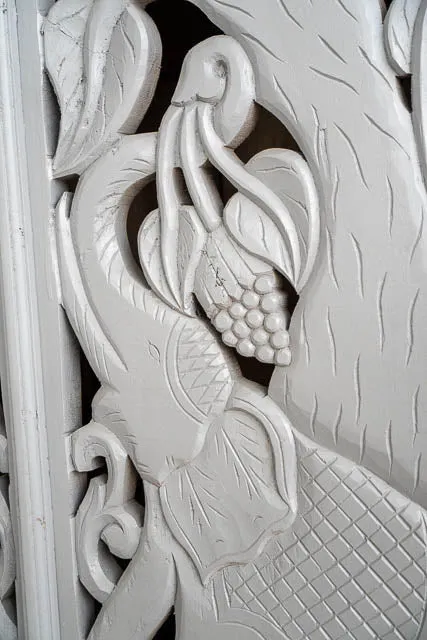 Indian Hand-Carved Jungle Elephant Designed Armoire Wardrobe White Color