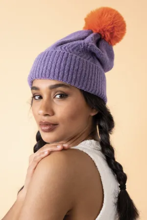 Ingrid Bobble Hat - Lavender/Tangerine