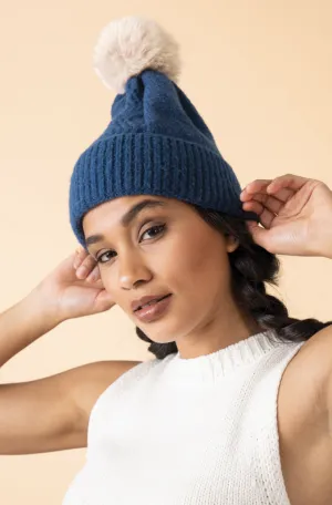 Ingrid Bobble Hat - Navy/Mist