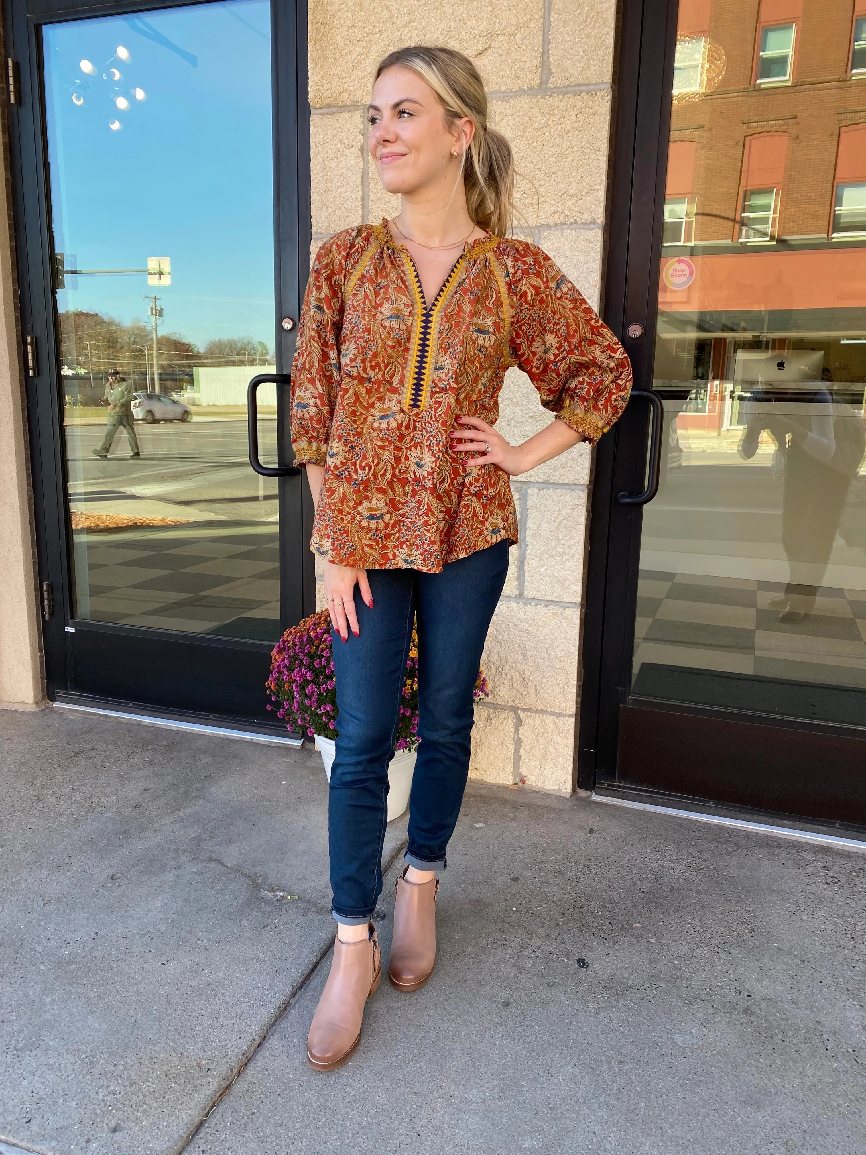 Ivy Jane Batik Floral Embroidered Top