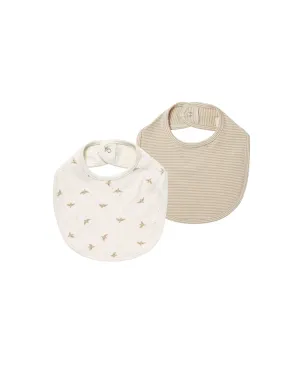 Jersey Snap Bib || Doves, Latte Micro Stripe