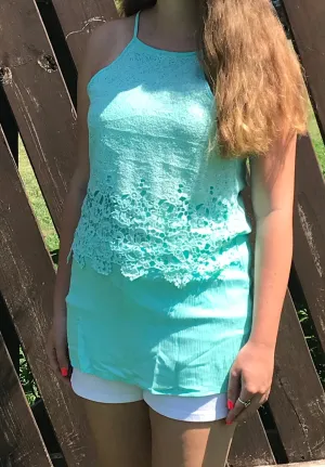 Lace Layer Spaghetti Strap - Mint