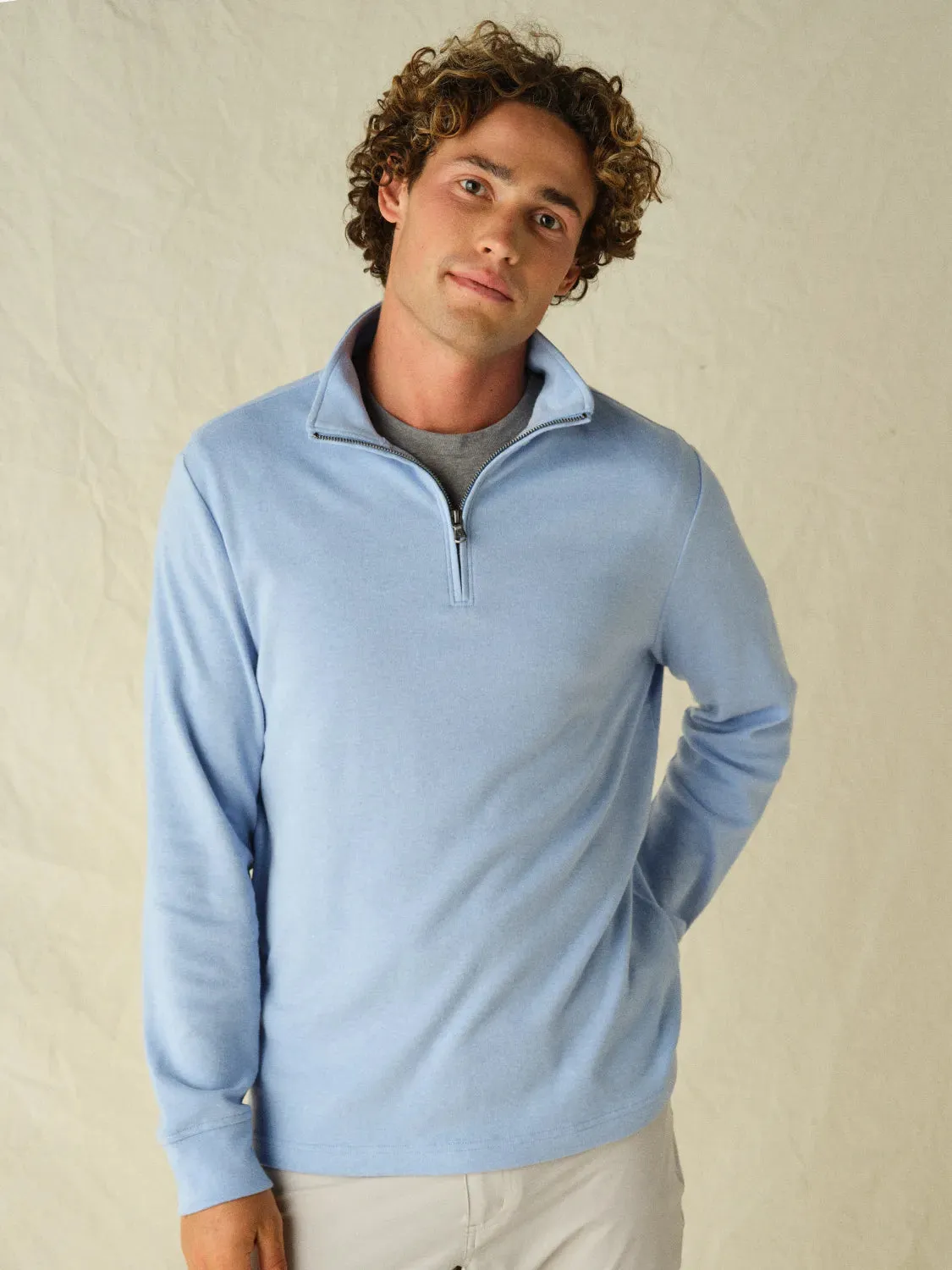 Larchmont Seawool Quarter-Zip | Light Blue Heather