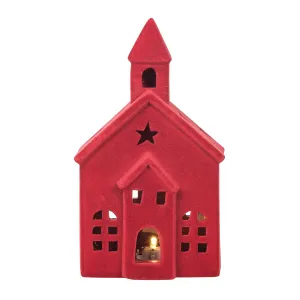 LED Flocked Red Church Figurine