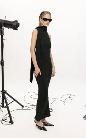 Leslie green lurex scarfed dress