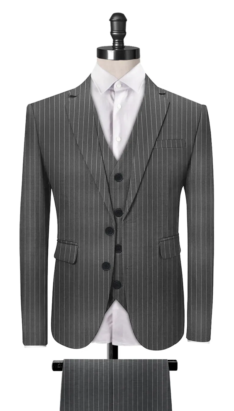 Light Grey Chalk Stripe 3-Piece Suit