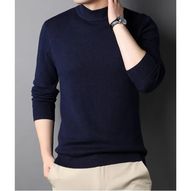 Lightweight knitted jumper with stand-up collar Turtleneck jumper for men