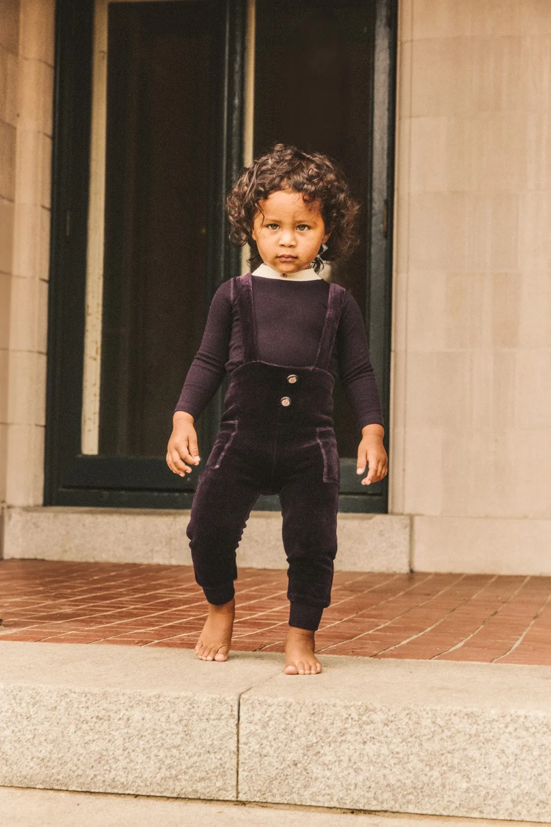 Little Parni Baby Velour Plum Overall   Logo Turtleneck Set K449