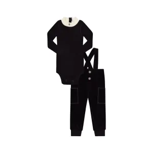 Little Parni Baby Velour Plum Overall   Logo Turtleneck Set K449
