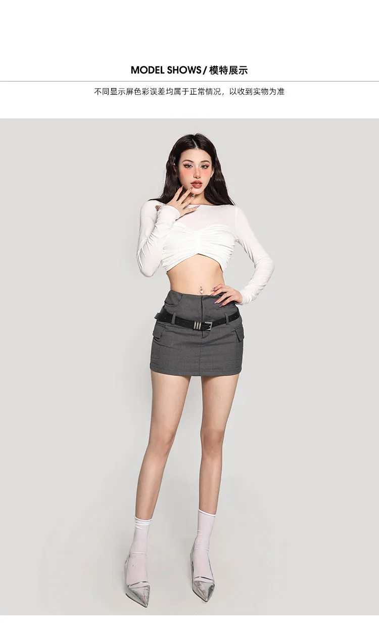 Lizzie Solid Color White Twist Long-sleeved Cropped Top