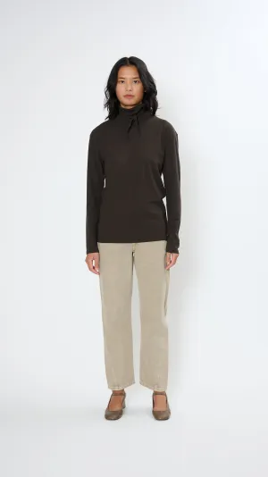 Long Sleeve Foulard Top in Dark Espresso