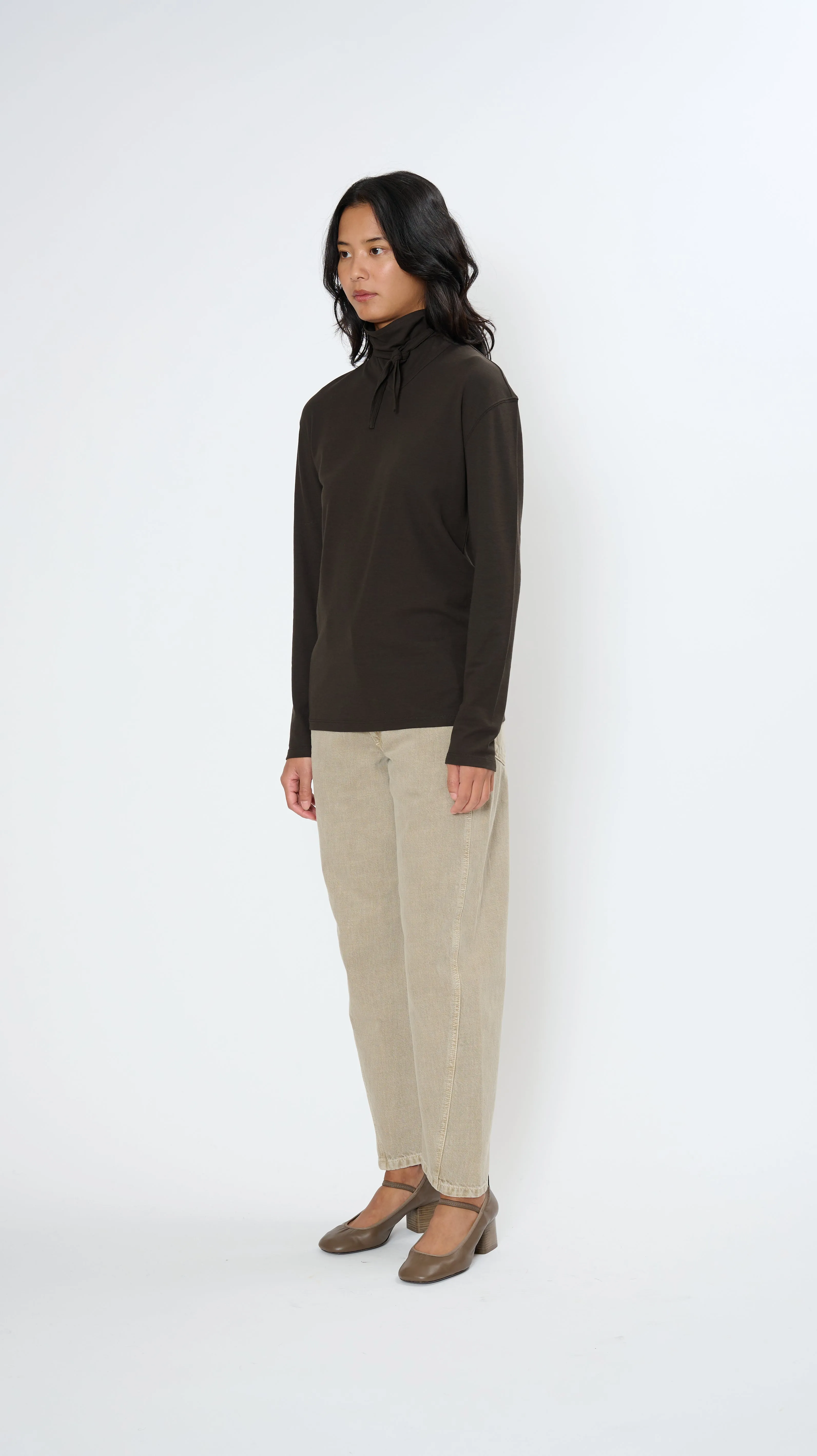 Long Sleeve Foulard Top in Dark Espresso