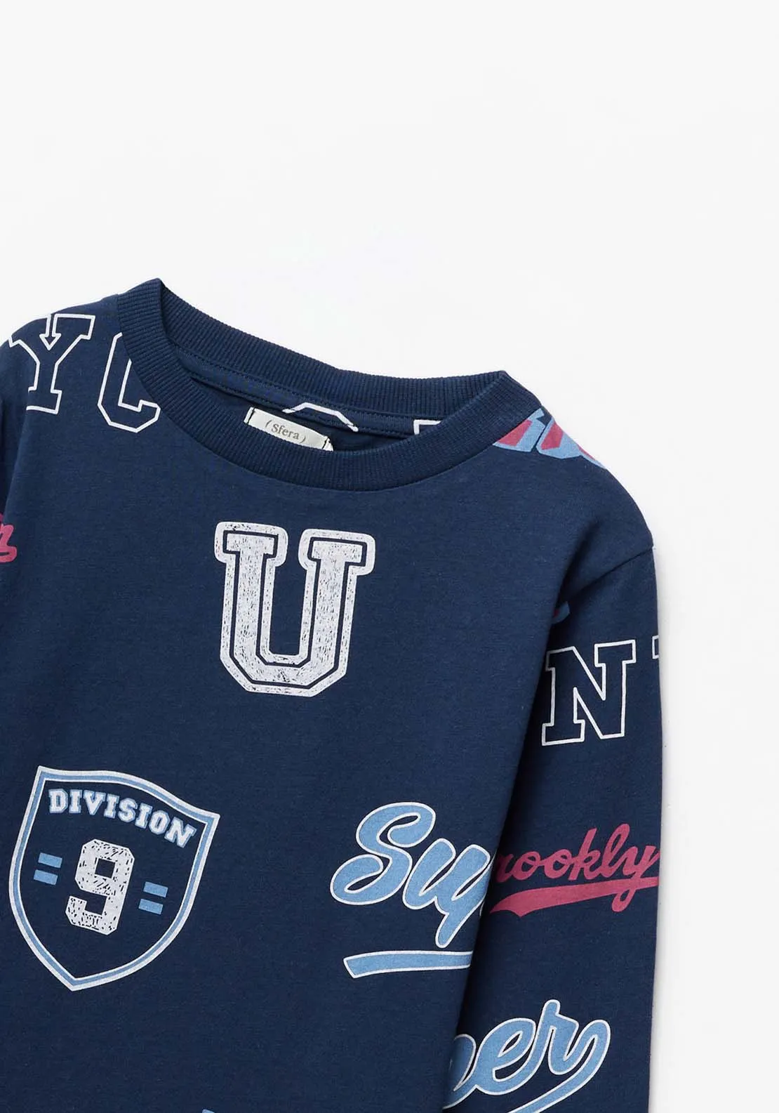 Long Sleeve Multi Print  Sweatshirt - Navy
