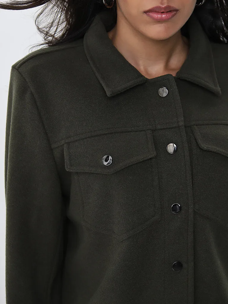 LOV Olive Green Velvet Textured Jacket