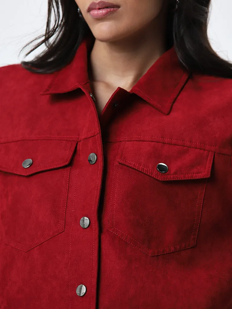 LOV Red Velvet Textured Jacket