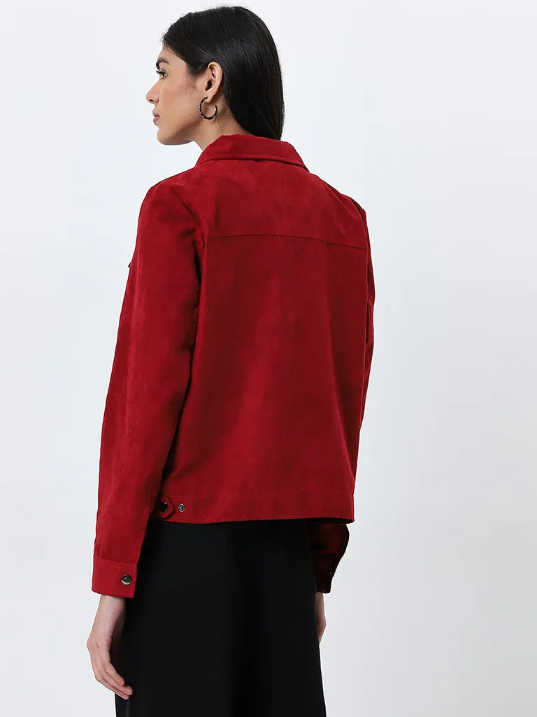 LOV Red Velvet Textured Jacket