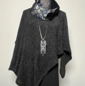 Luxe Collar - Loop Scarf - Black Velvet - Blue & Silver Brocade